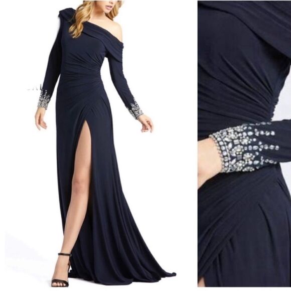 NWT Mac Duggal # 12231 One Shoulder Long Sleeve...